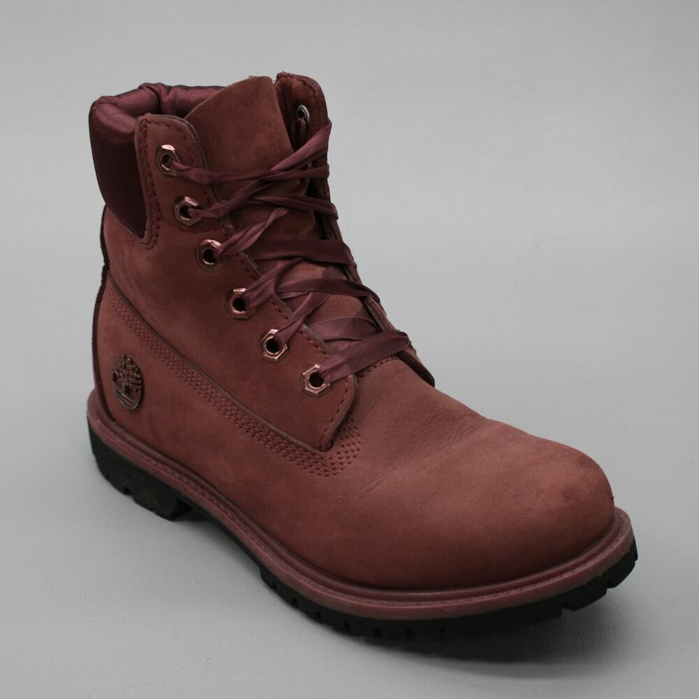 Timberland Ladies 6.5 Premium Satin Burgundy Nubuck 6" Waterproof Boots - A1SC7